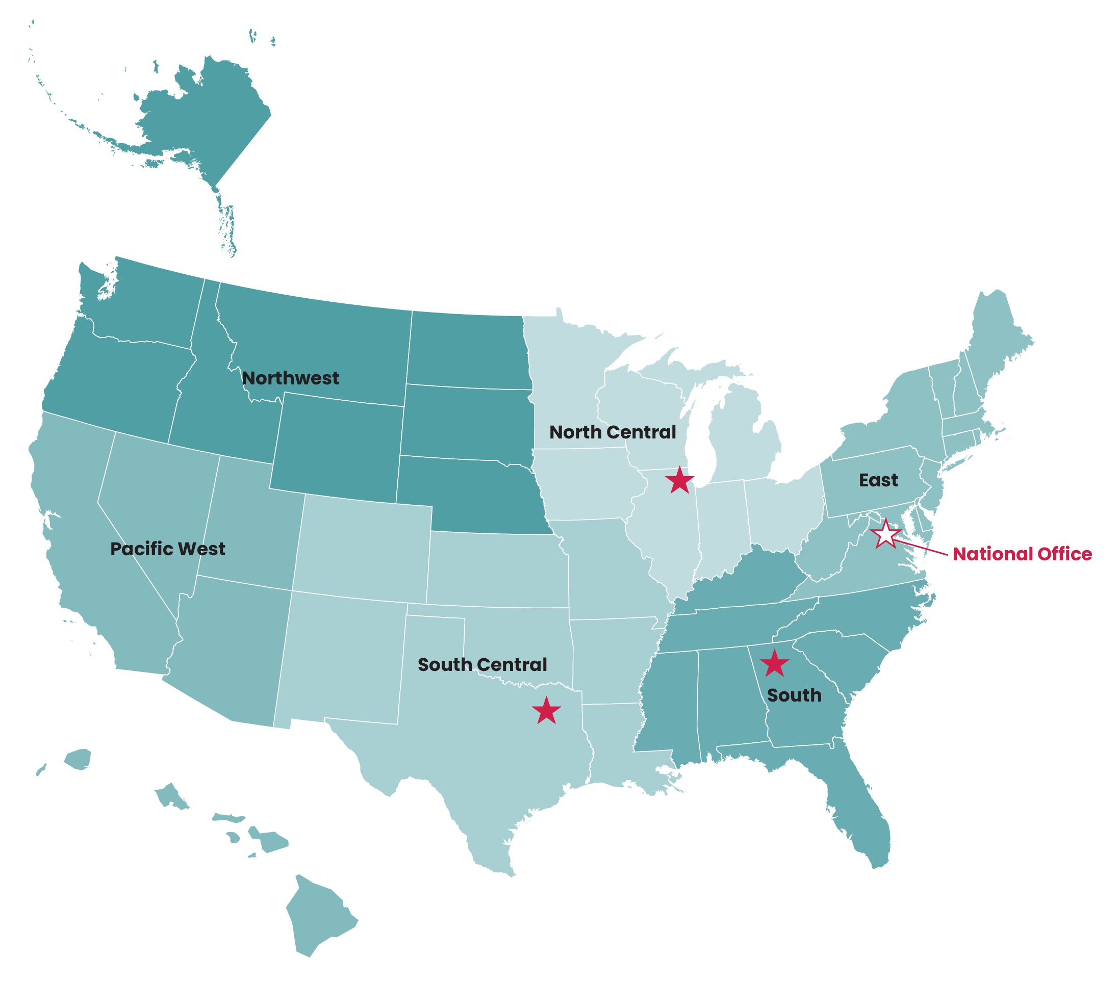 2025 SourceAmerica Regional Offices Map