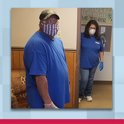 Brian Roarke and Lori Davey provide custodial service at Scott Air Force Base in Illinois. Wearing proper personal protective equipment and practicing social distancing remain an important part of the new “normal” for janitorial services.