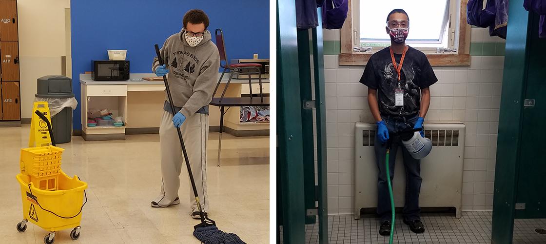 Clifton Black and Ed Sparks of Opportunity Resources keep things tidy and clean in the bathrooms and common areas.