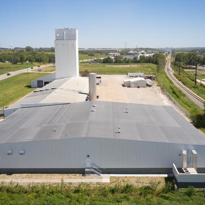 An aerial shot of the oil packaging plant