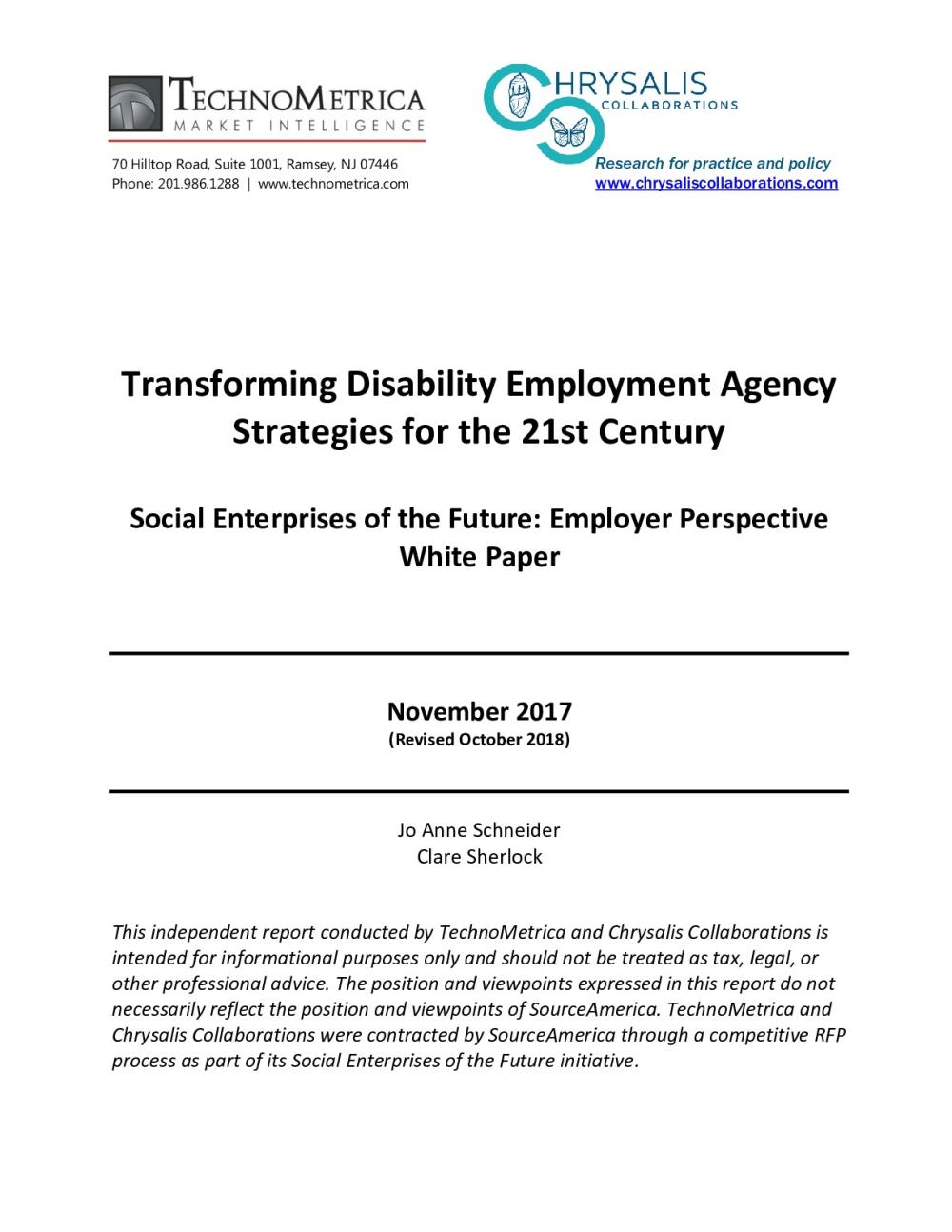 Transforming Disability Employment Agency Strategies for the 21st Century