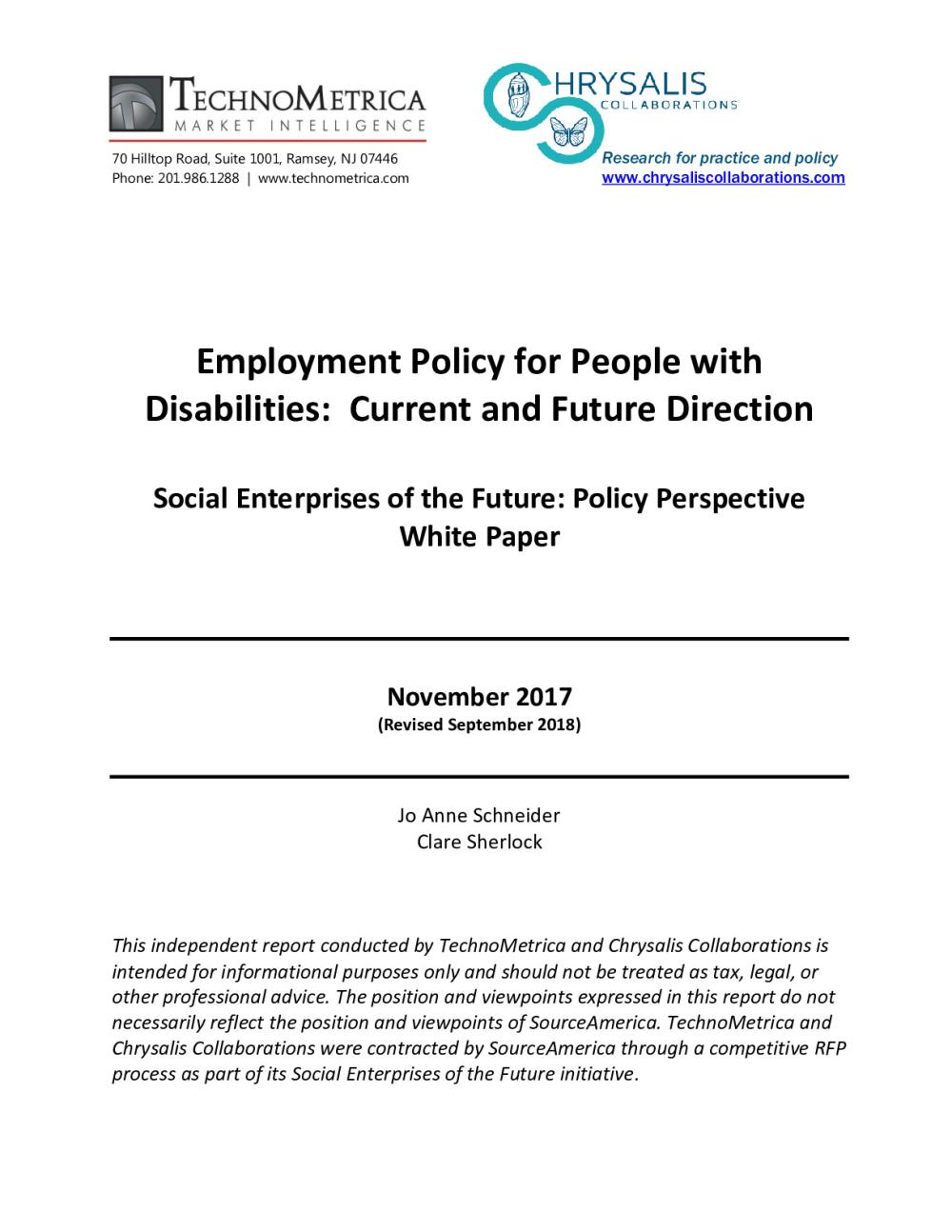 Employment Policy for People with Disabilities: Current and Future Direction