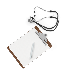 Stethoscope and paper and pen 