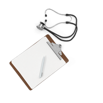 Stethoscope and paper and pen
