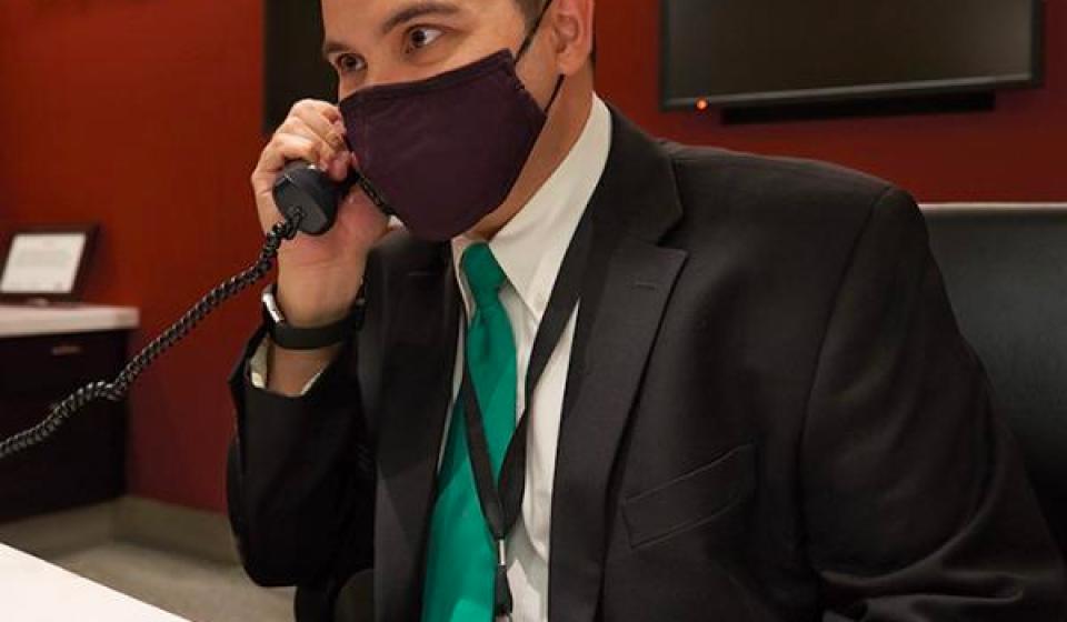 Administrative employee answering phone call